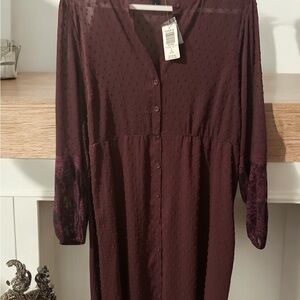 Torrid Size 1 (14-16) Shear Burgundy Long Sleeved Dress NWT